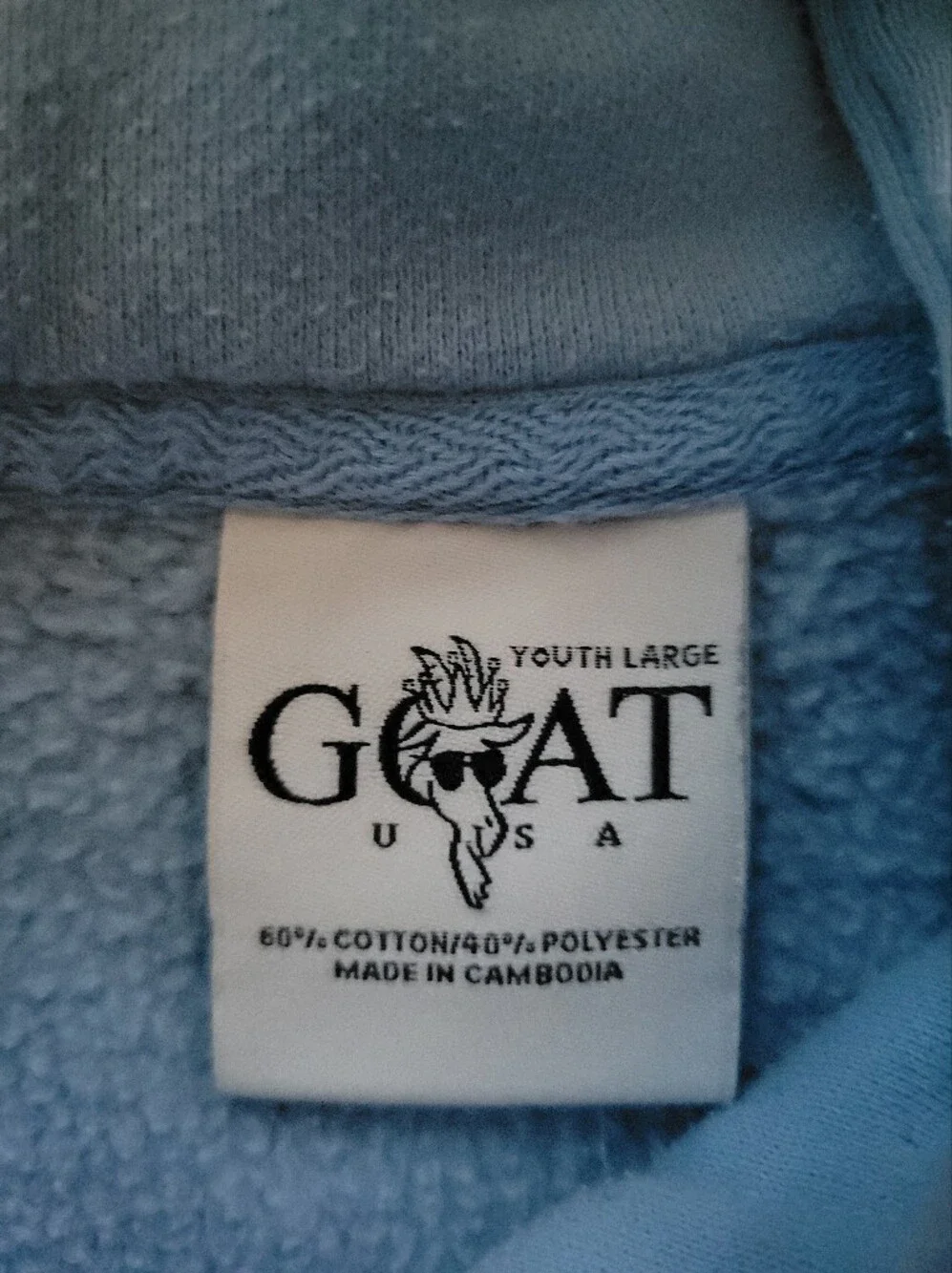 Goat Light Blue Graphic Hoodie with Small Embroidered Motifs